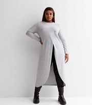New Look Curves Grey Fine Knit Round Neck Long Sleeve Long Wrap Top